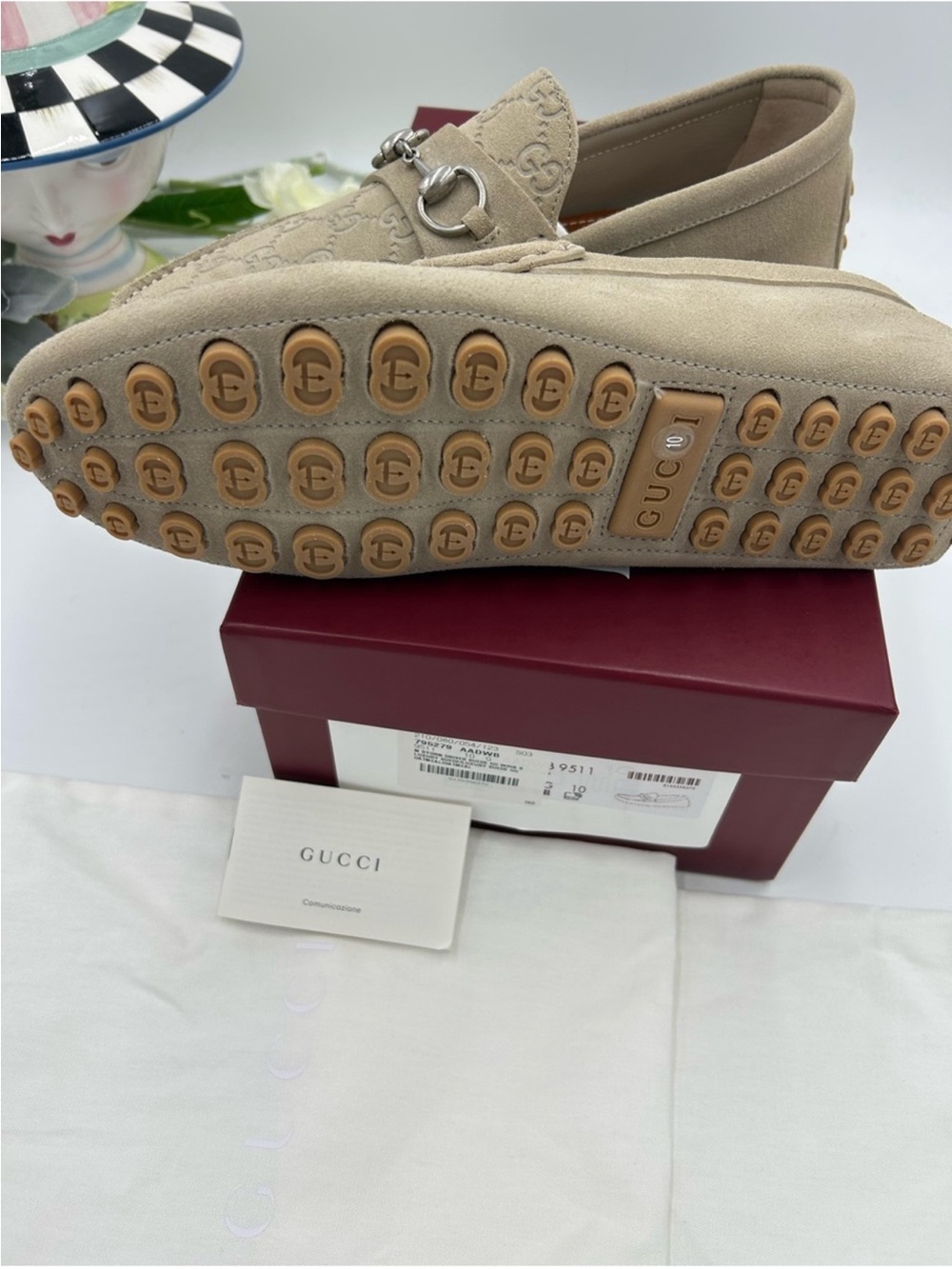 SOLD !!!!!! Men’s Gucci GG embossed oatmeal suede   loafers size 10 fits 10.5 US - Picture 7 of 10